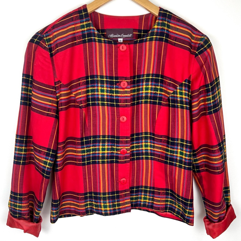Vintage 90’s Plaid Tartan Holiday Cropped Jacket